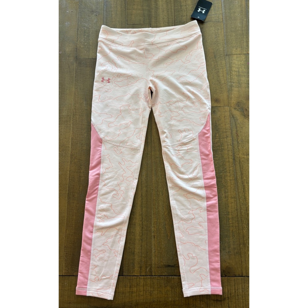 Under Armour Girls Pink Camo HeatGear Athletic Leggings Tights Youth Large NEE - Picture 2 of 5